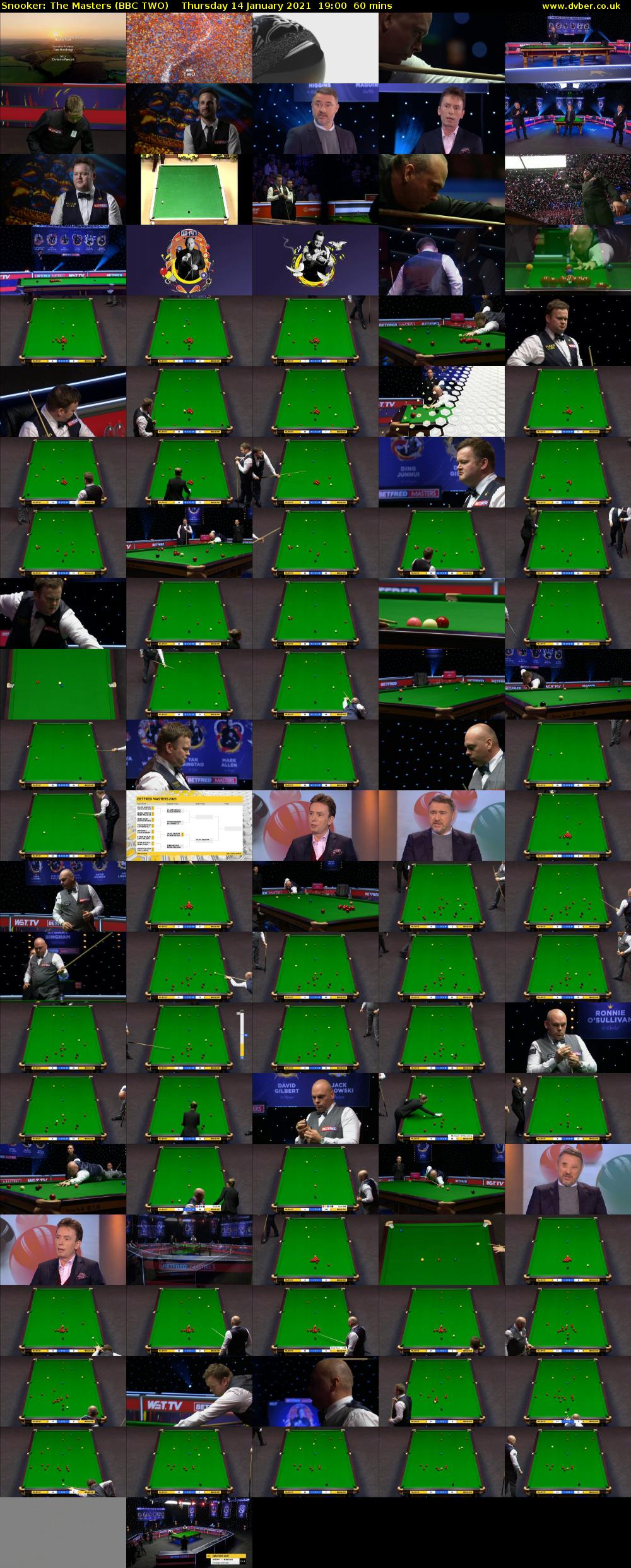 Snooker: The Masters (BBC TWO) Thursday 14 January 2021 19:00 - 20:00