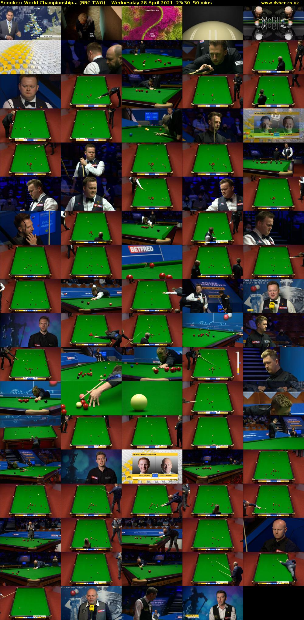 Snooker: World Championship... (BBC TWO) Wednesday 28 April 2021 23:30 - 00:20