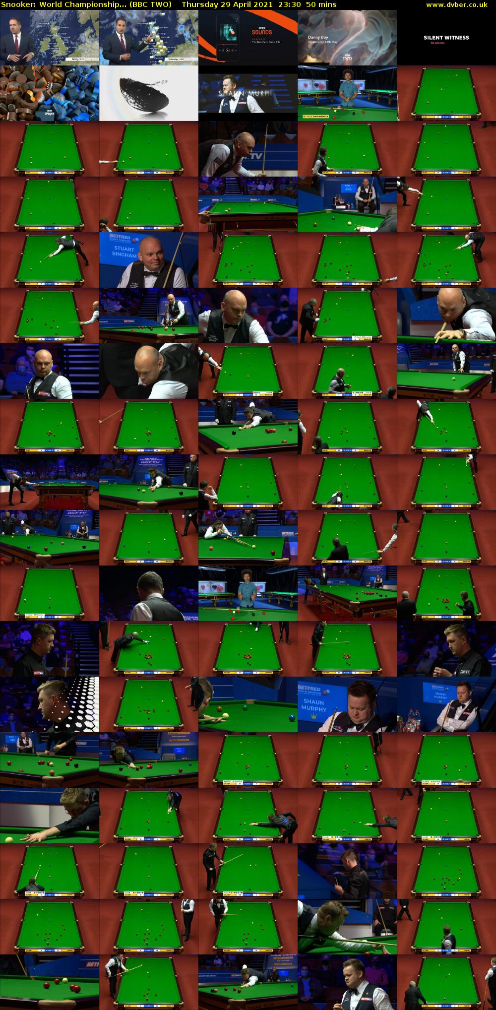 Snooker: World Championship... (BBC TWO) Thursday 29 April 2021 23:30 - 00:20
