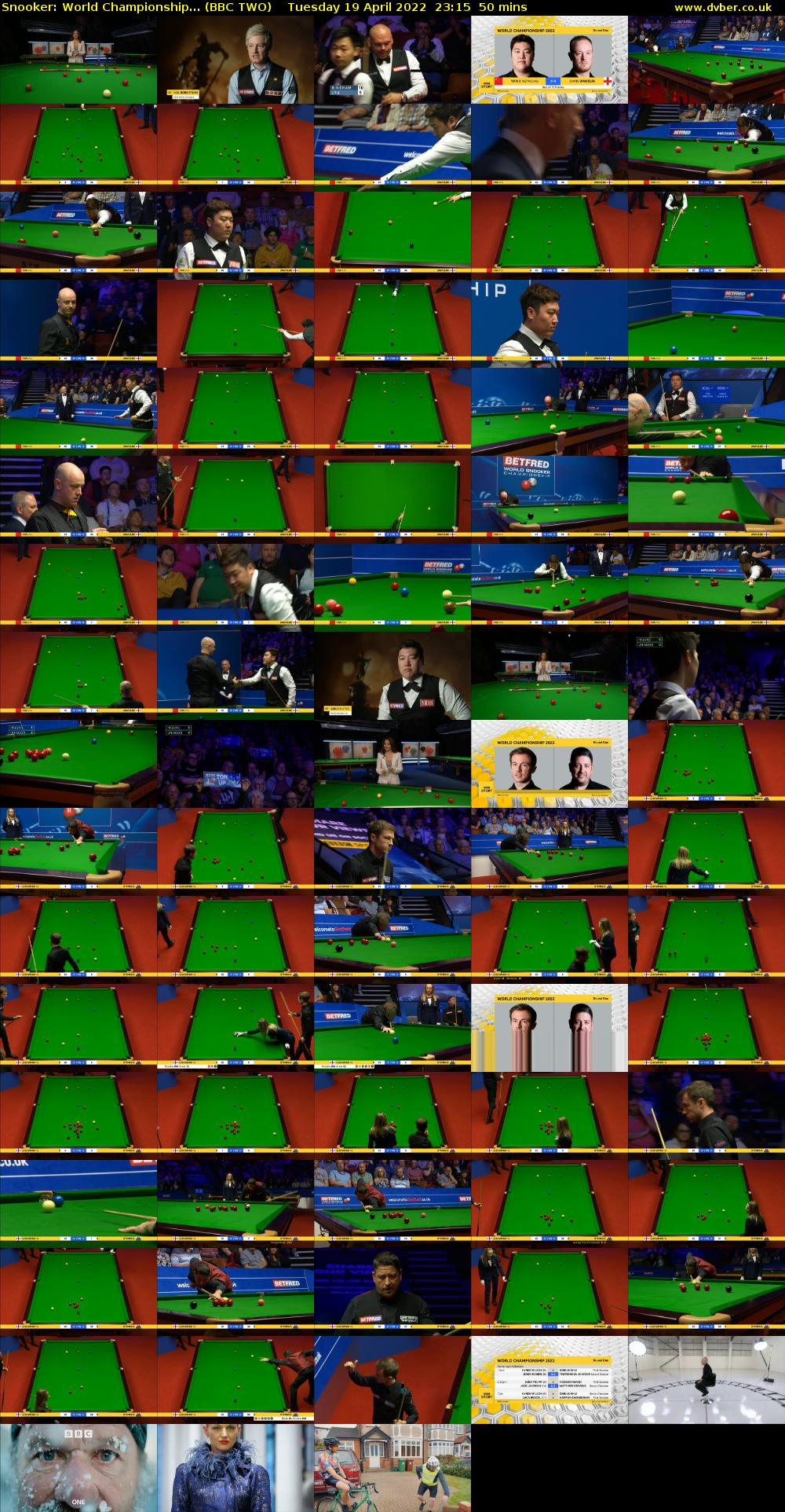 Snooker: World Championship... (BBC TWO) Tuesday 19 April 2022 23:15 - 00:05