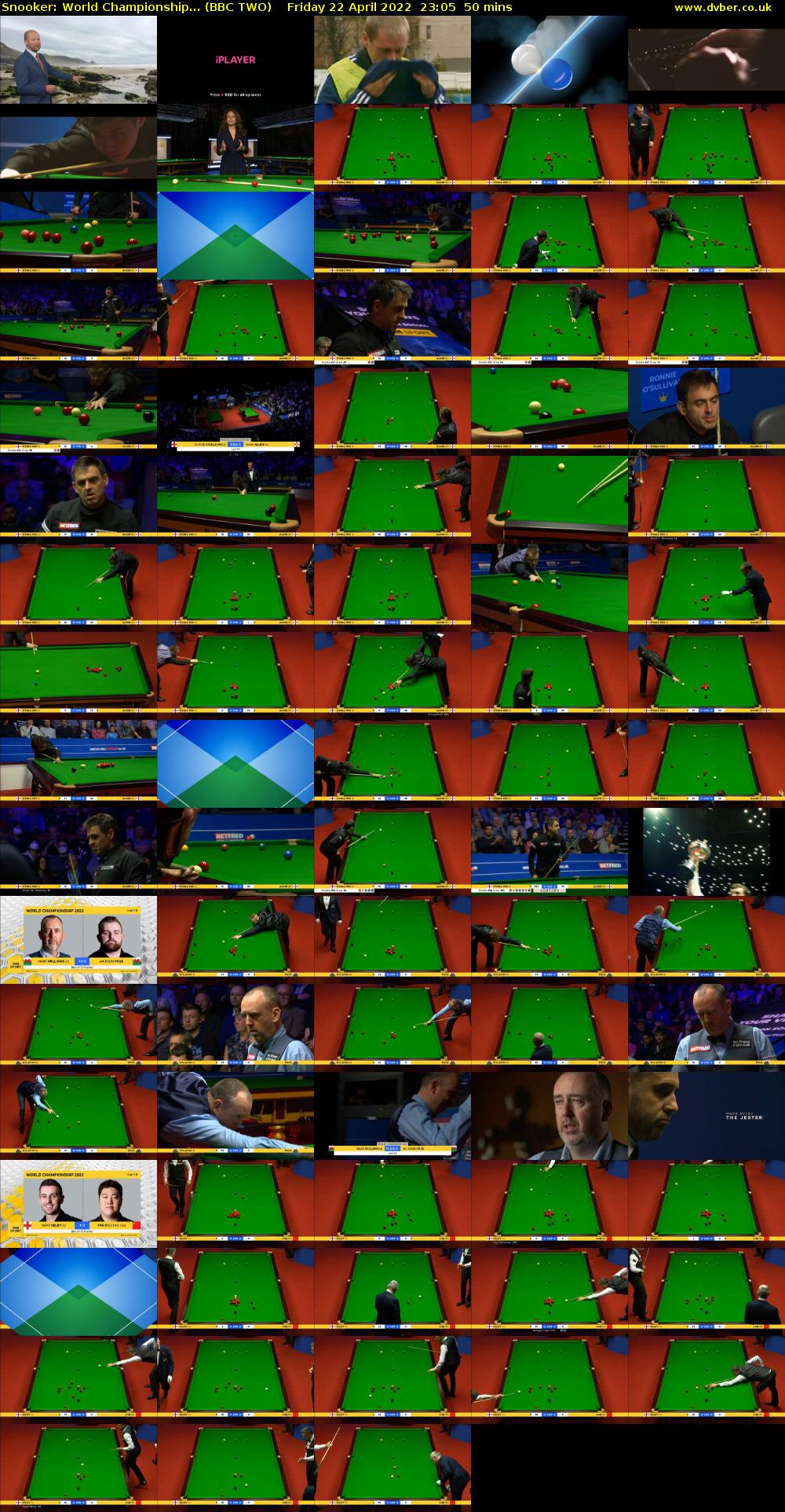 Snooker: World Championship... (BBC TWO) Friday 22 April 2022 23:05 - 23:55