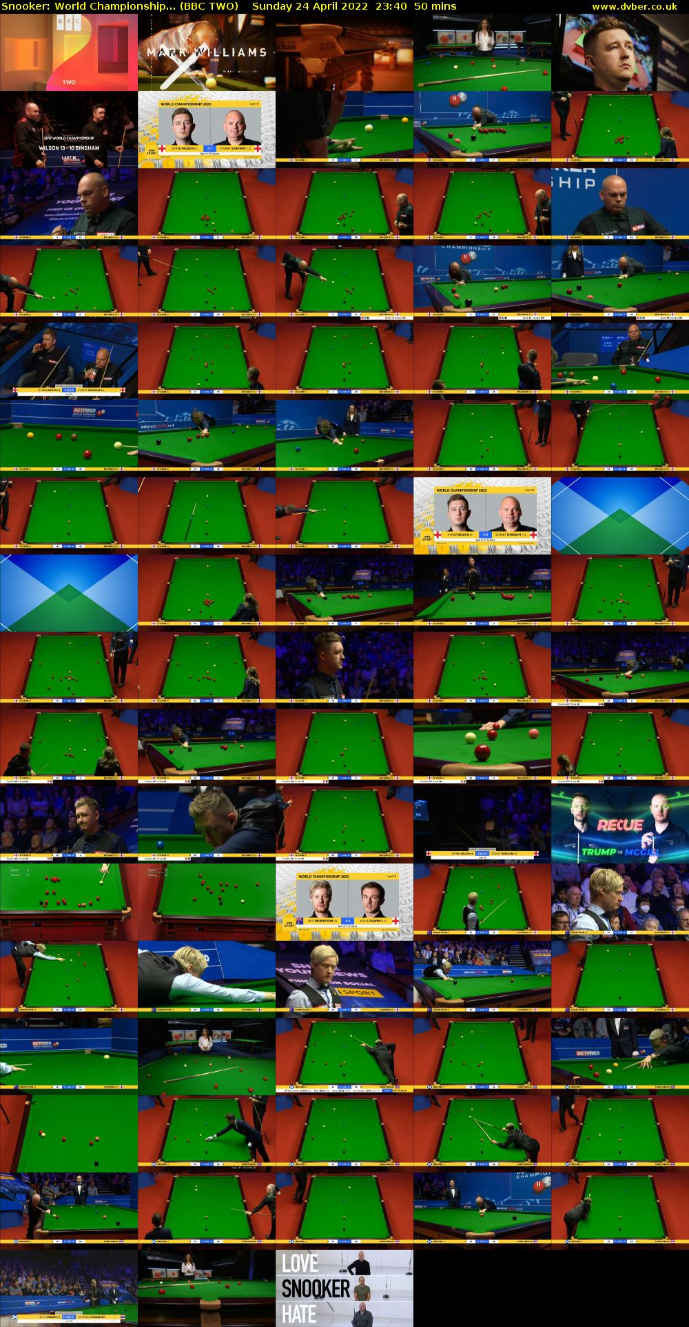 Snooker: World Championship... (BBC TWO) Sunday 24 April 2022 23:40 - 00:30