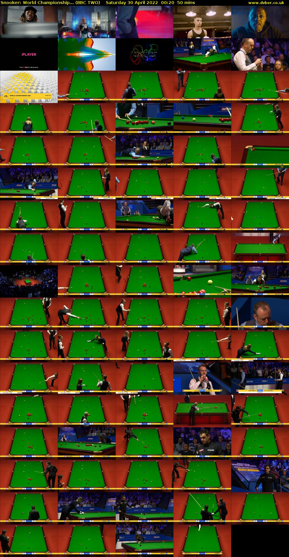 Snooker: World Championship... (BBC TWO) Saturday 30 April 2022 00:20 - 01:10