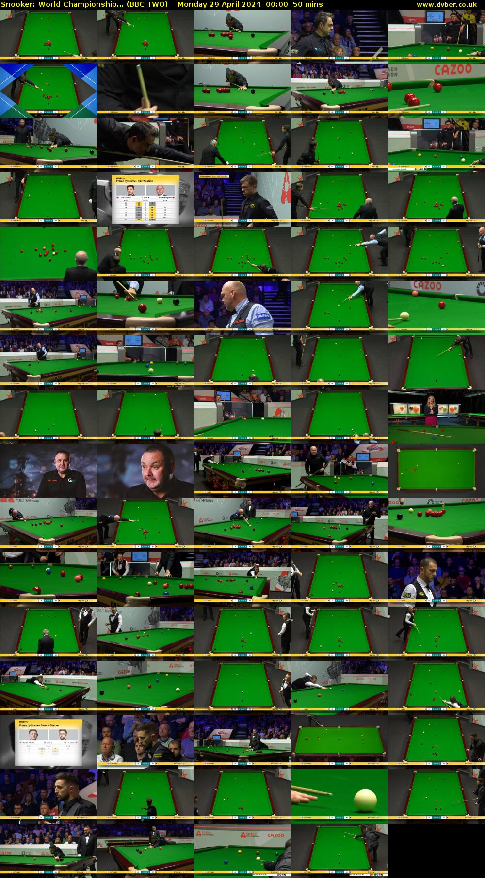 Snooker: World Championship... (BBC TWO) Monday 29 April 2024 00:00 - 00:50