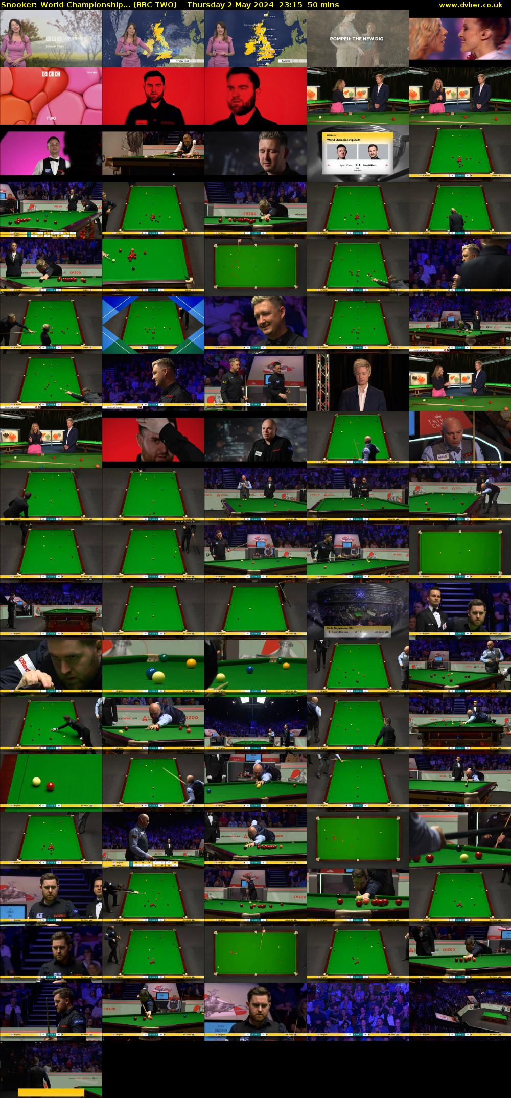 Snooker: World Championship... (BBC TWO) Thursday 2 May 2024 23:15 - 00:05