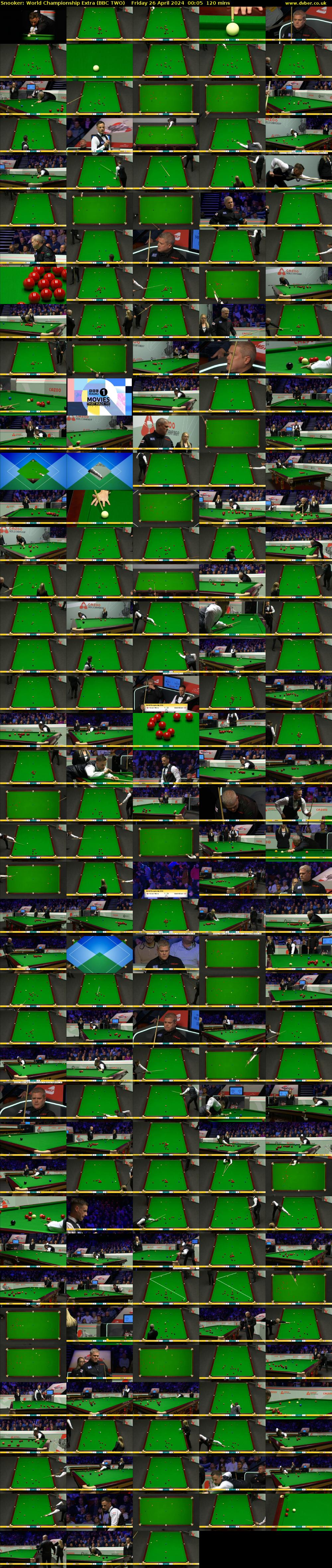 Snooker: World Championship Extra (BBC TWO) Friday 26 April 2024 00:05 - 02:05