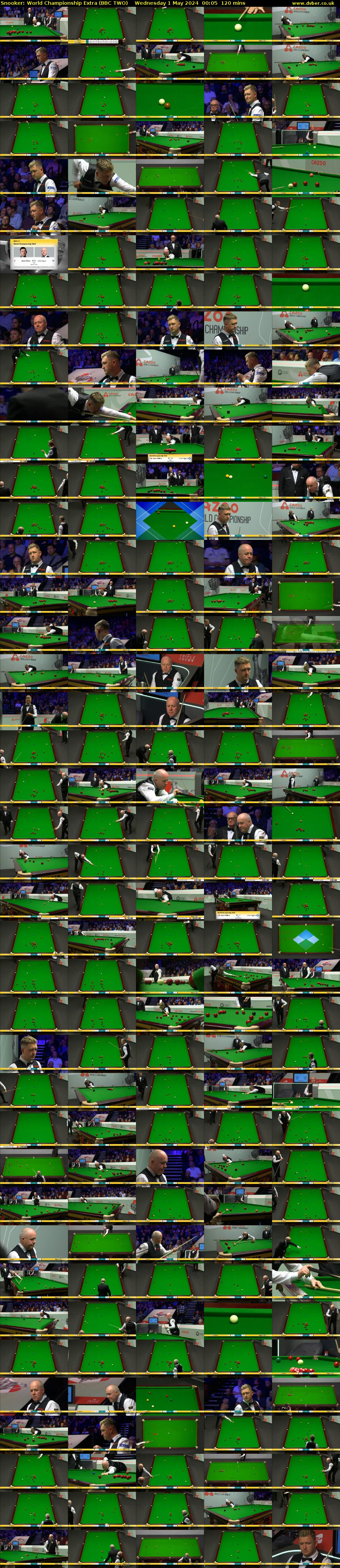 Snooker: World Championship Extra (BBC TWO) Wednesday 1 May 2024 00:05 - 02:05