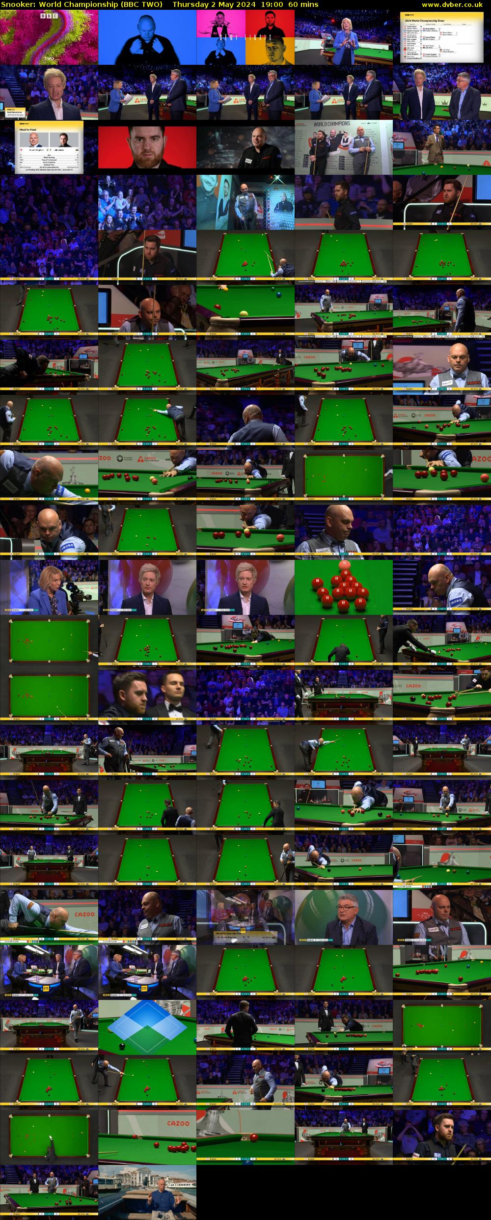Snooker: World Championship (BBC TWO) Thursday 2 May 2024 19:00 - 20:00