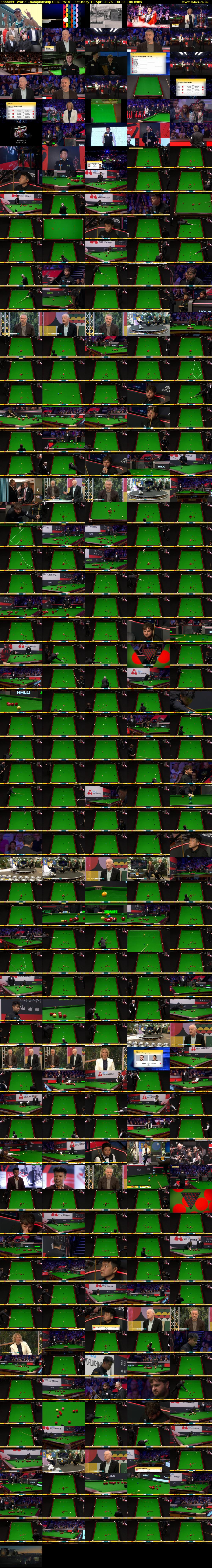 Snooker: World Championship (BBC TWO) Saturday 18 April 2026 10:00 - 13:00