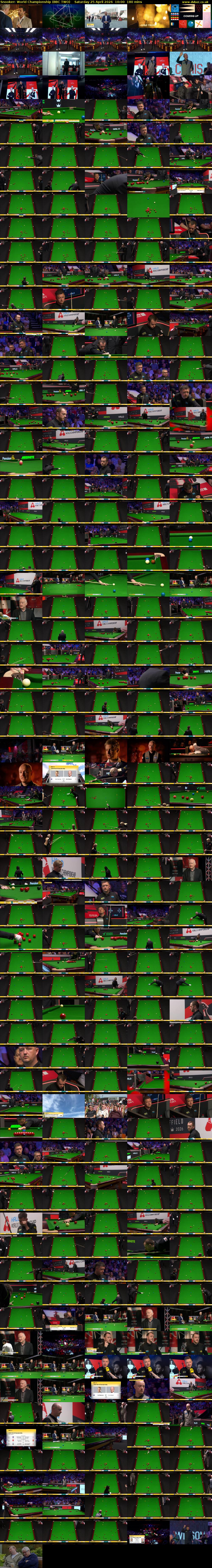 Snooker: World Championship (BBC TWO) Saturday 25 April 2026 10:00 - 13:00