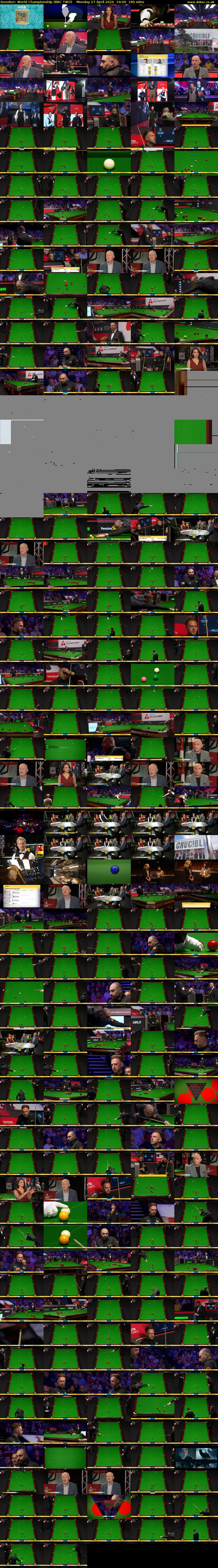 Snooker: World Championship (BBC TWO) Monday 27 April 2026 19:00 - 22:00