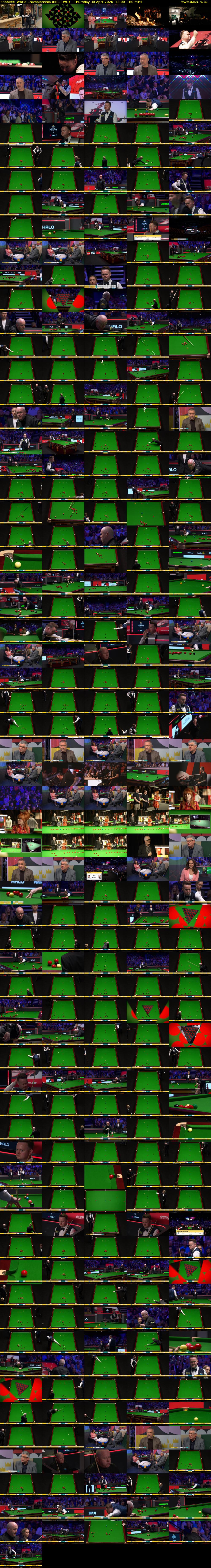 Snooker: World Championship (BBC TWO) Thursday 30 April 2026 13:00 - 16:00