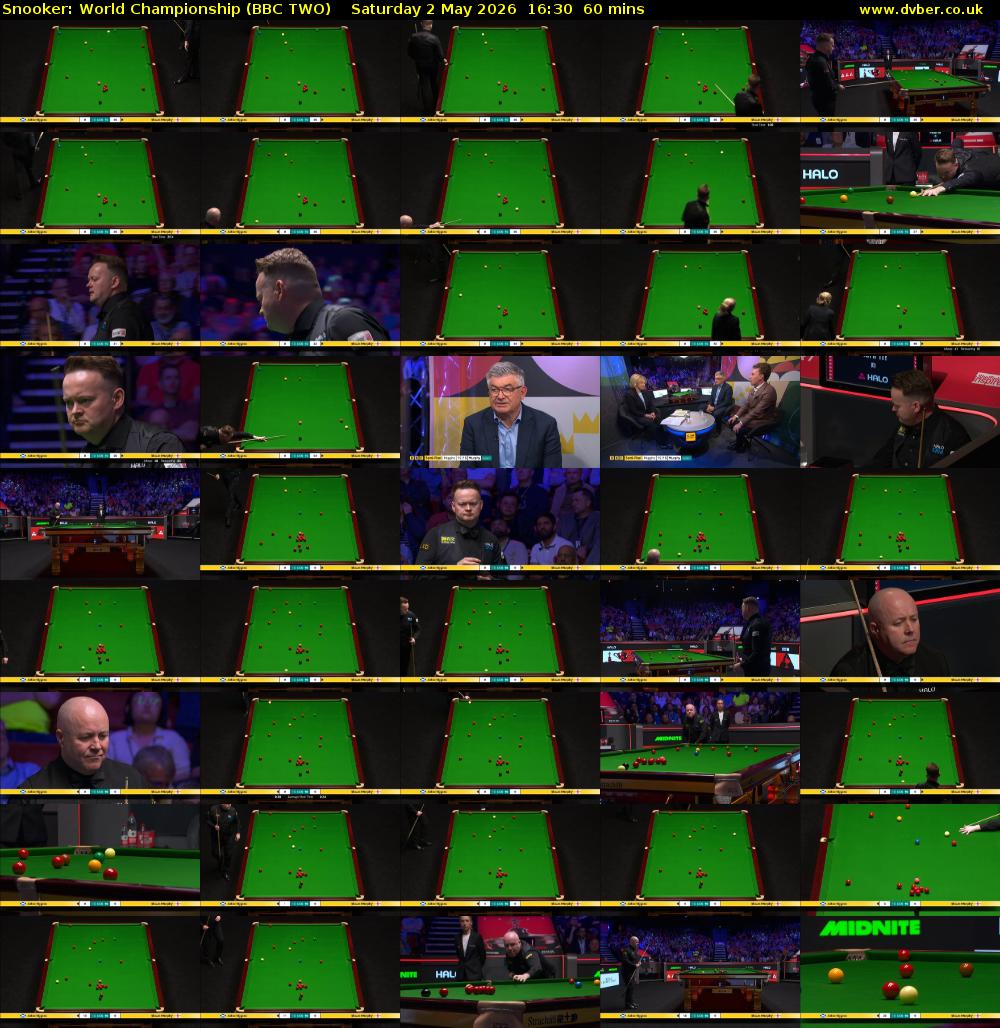 Snooker: World Championship (BBC TWO) Saturday 2 May 2026 16:30 - 17:30