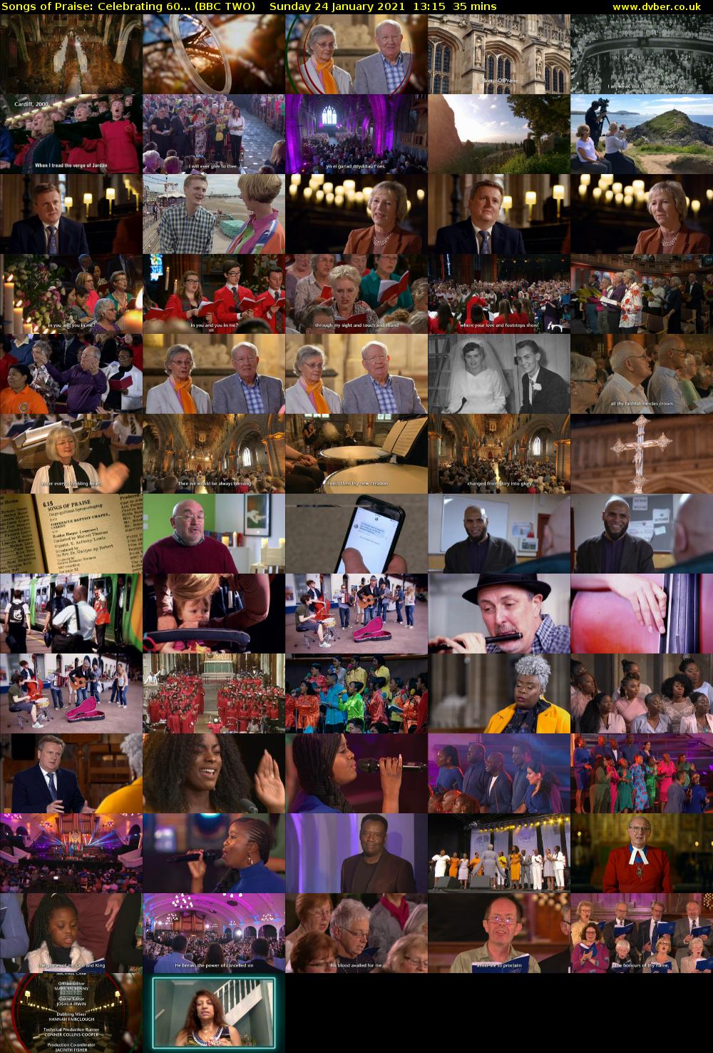 Songs of Praise: Celebrating 60... (BBC TWO) Sunday 24 January 2021 13:15 - 13:50