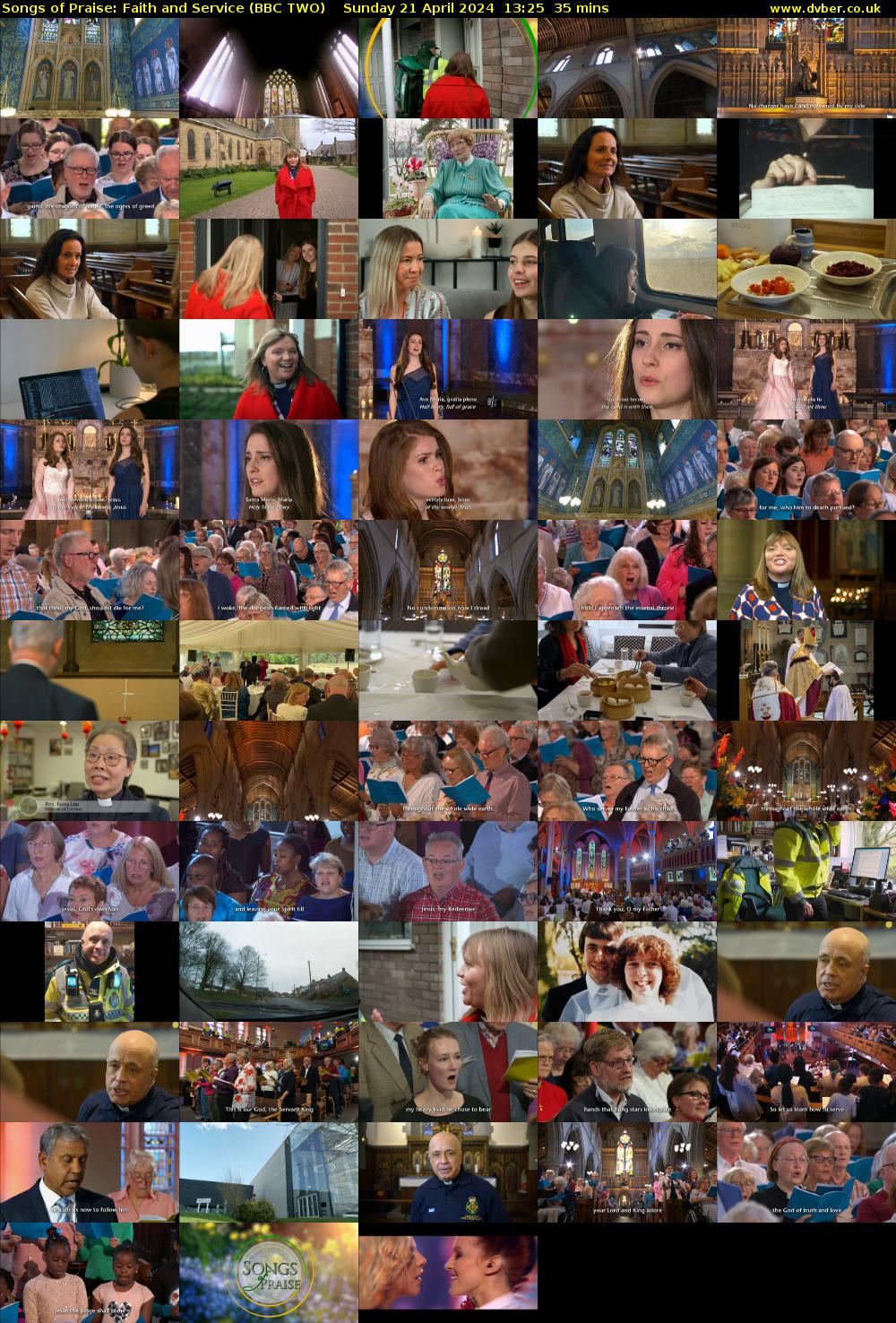 Songs of Praise: Faith and Service (BBC TWO) Sunday 21 April 2024 13:25 - 14:00
