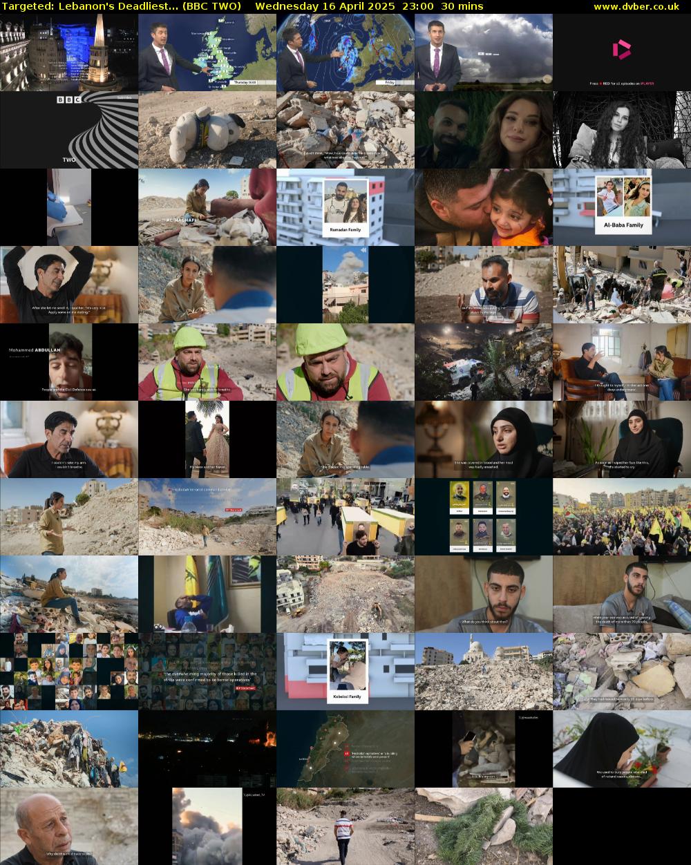 Targeted: Lebanon's Deadliest... (BBC TWO) Wednesday 16 April 2025 23:00 - 23:30