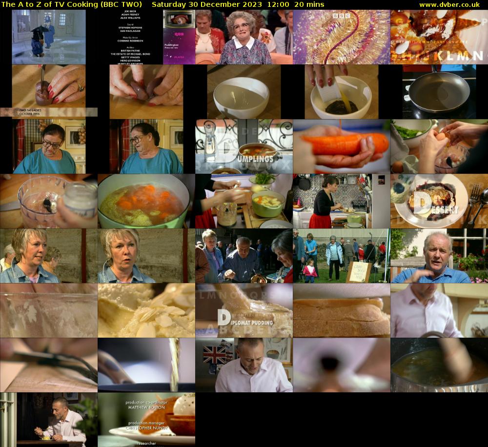 The A to Z of TV Cooking (BBC TWO) Saturday 30 December 2023 12:00 - 12:20