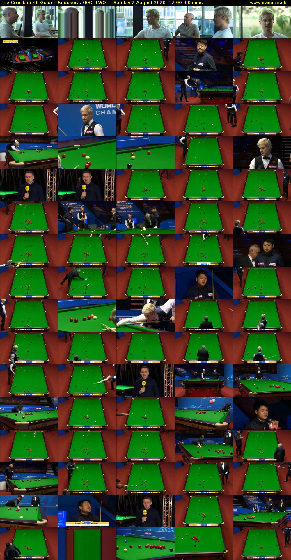 The Crucible: 40 Golden Snooker... (BBC TWO) Sunday 2 August 2020 12:00 - 13:00