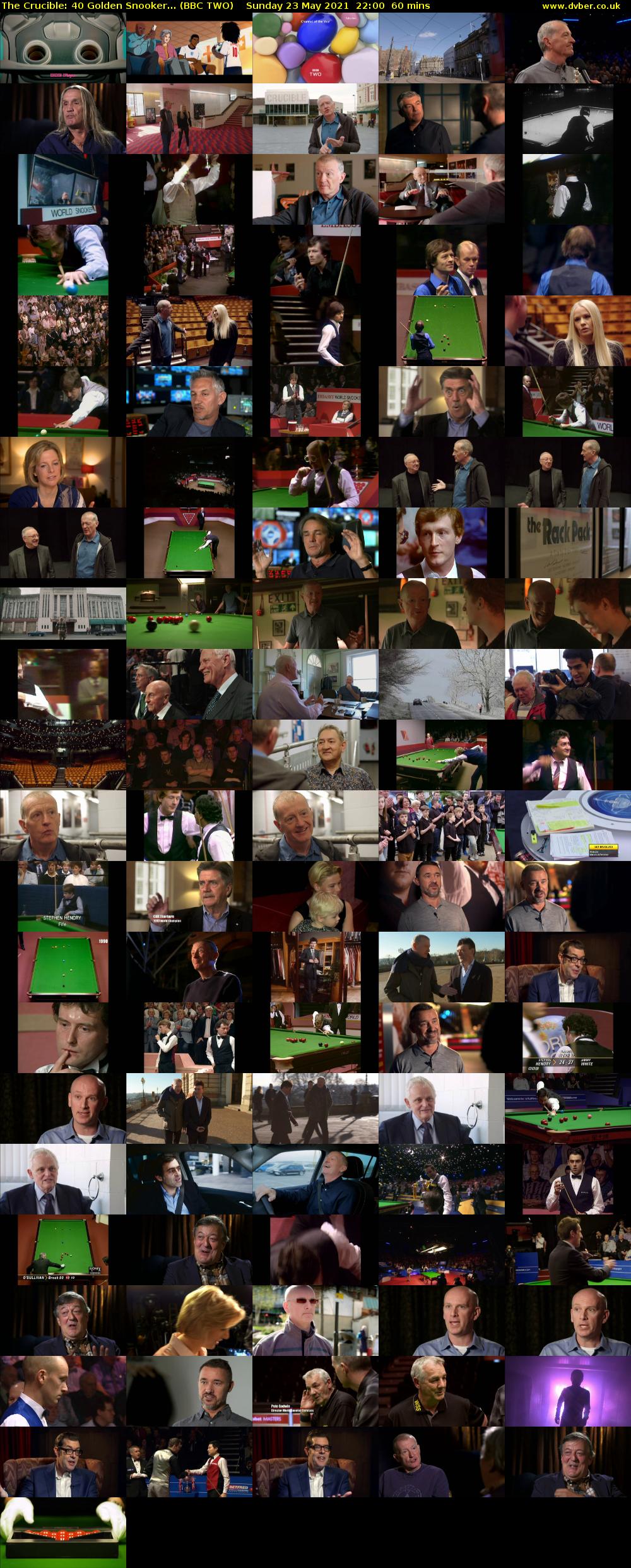 The Crucible: 40 Golden Snooker... (BBC TWO) Sunday 23 May 2021 22:00 - 23:00