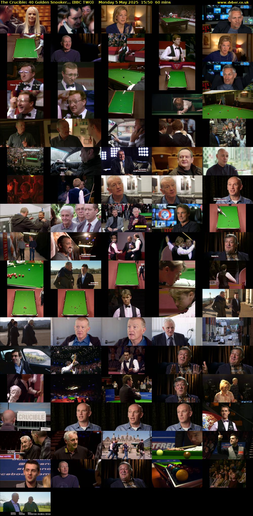 The Crucible: 40 Golden Snooker... (BBC TWO) Monday 5 May 2025 15:50 - 16:50