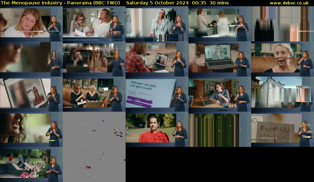 The Menopause Industry - Panorama (BBC TWO) Saturday 5 October 2024 00:35 - 01:05