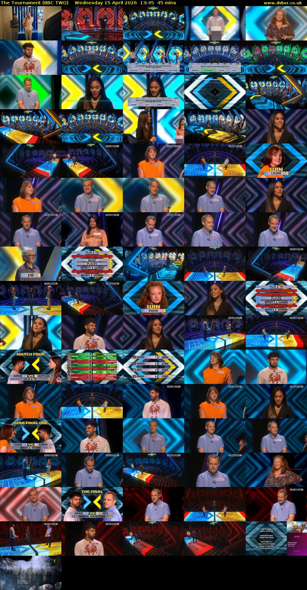 The Tournament (BBC TWO) Wednesday 15 April 2026 13:45 - 14:30
