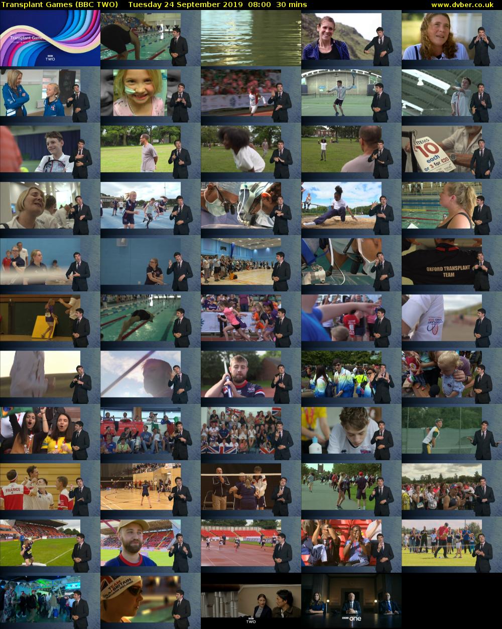 Transplant Games (BBC TWO) Tuesday 24 September 2019 08:00 - 08:30