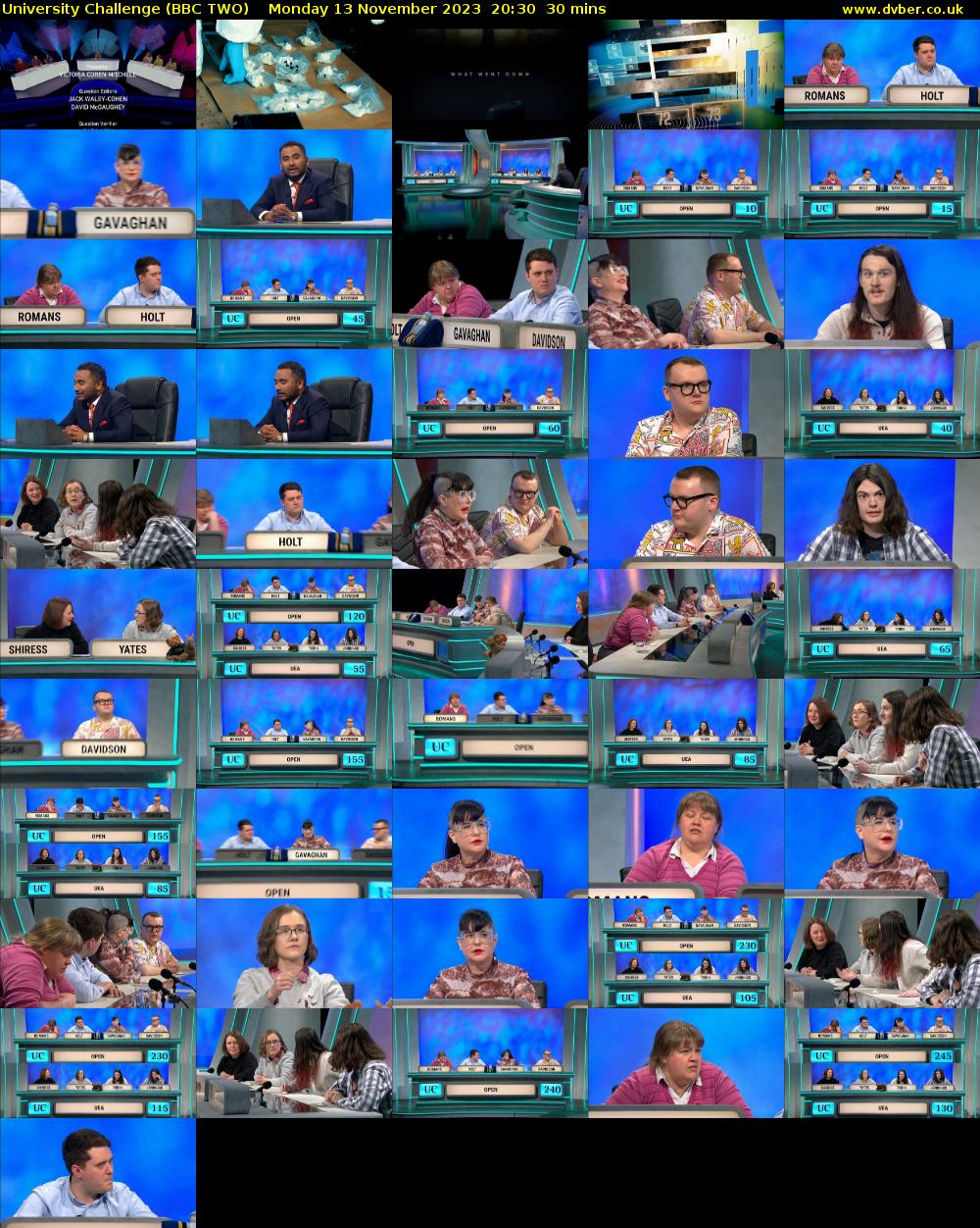 University Challenge (BBC TWO) Monday 13 November 2023 20:30 - 21:00