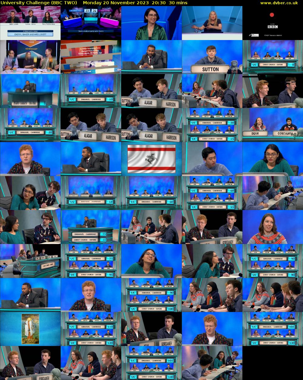University Challenge (BBC TWO) Monday 20 November 2023 20:30 - 21:00