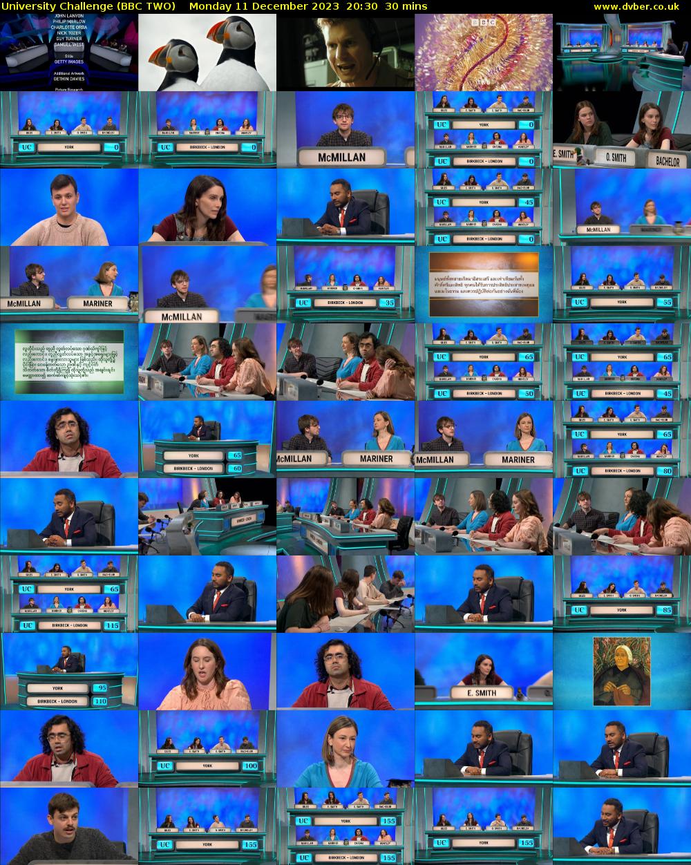 University Challenge (BBC TWO) Monday 11 December 2023 20:30 - 21:00