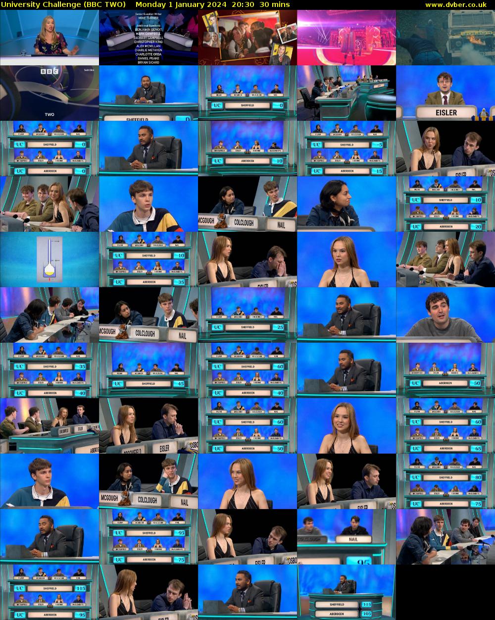 University Challenge (BBC TWO) Monday 1 January 2024 20:30 - 21:00