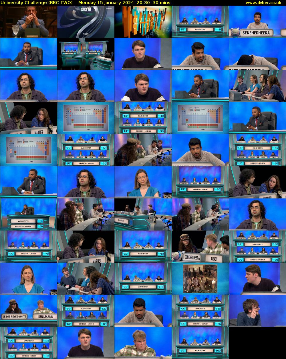 University Challenge (BBC TWO) Monday 15 January 2024 20:30 - 21:00