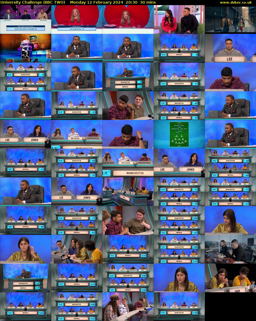 University Challenge (BBC TWO) Monday 12 February 2024 20:30 - 21:00