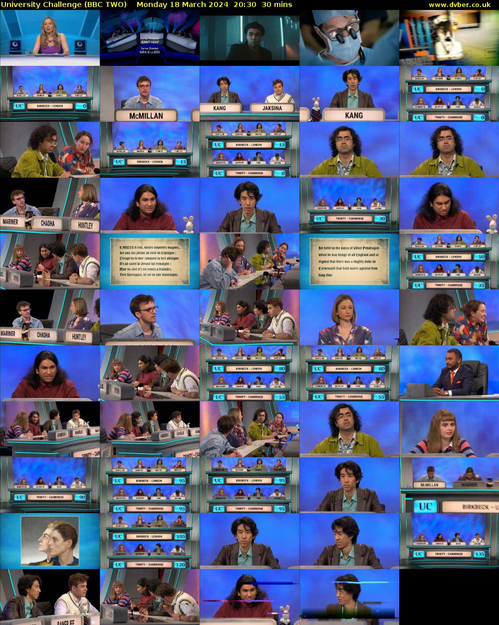 University Challenge (BBC TWO) Monday 18 March 2024 20:30 - 21:00