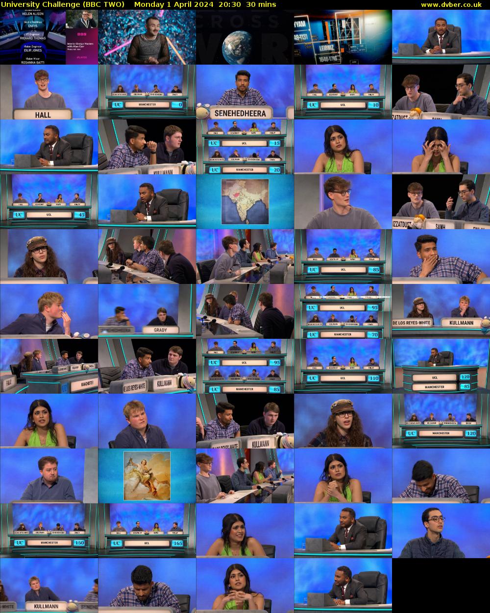University Challenge (BBC TWO) Monday 1 April 2024 20:30 - 21:00