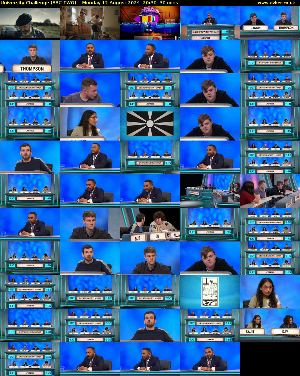 University Challenge (BBC TWO) Monday 12 August 2024 20:30 - 21:00