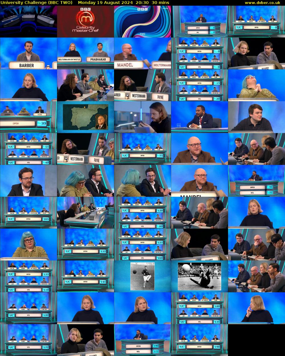 University Challenge (BBC TWO) Monday 19 August 2024 20:30 - 21:00