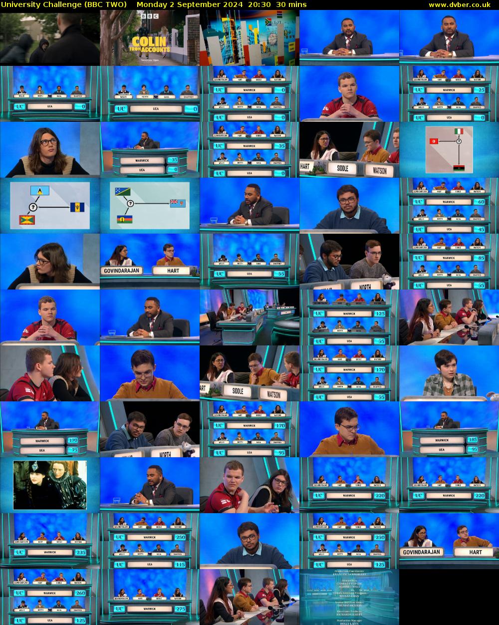 University Challenge (BBC TWO) Monday 2 September 2024 20:30 - 21:00