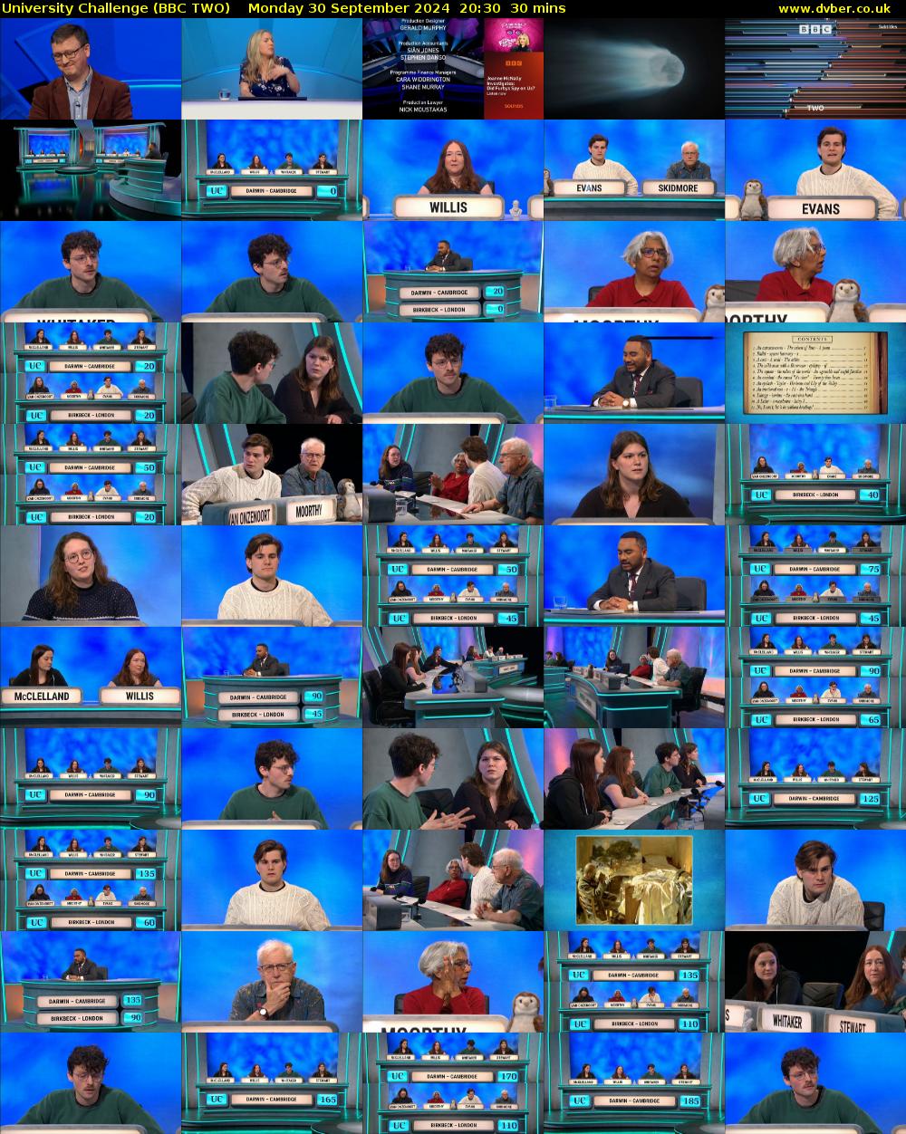 University Challenge (BBC TWO) Monday 30 September 2024 20:30 - 21:00
