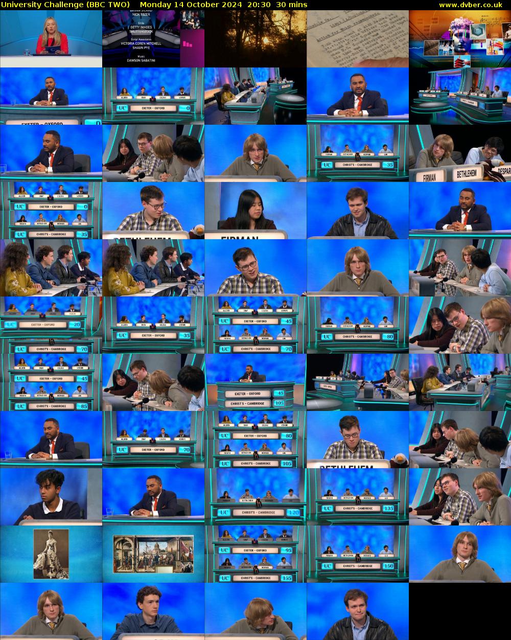 University Challenge (BBC TWO) Monday 14 October 2024 20:30 - 21:00