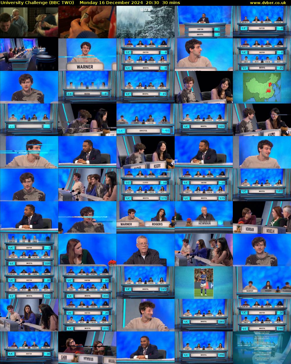 University Challenge (BBC TWO) Monday 16 December 2024 20:30 - 21:00