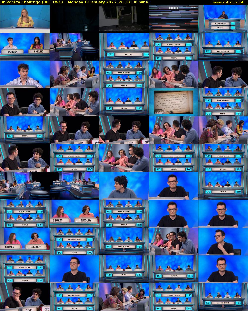 University Challenge (BBC TWO) Monday 13 January 2025 20:30 - 21:00