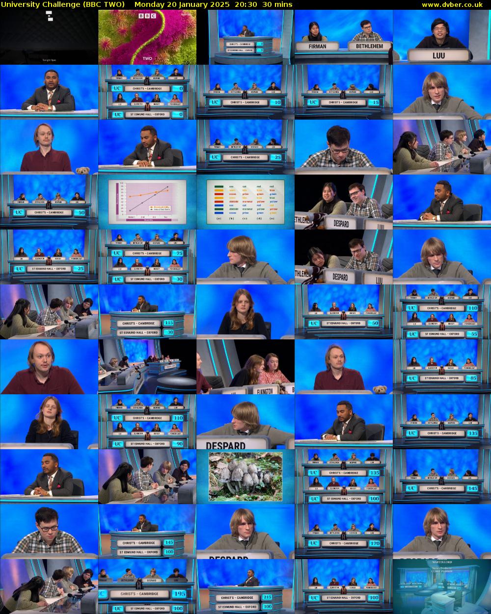 University Challenge (BBC TWO) Monday 20 January 2025 20:30 - 21:00