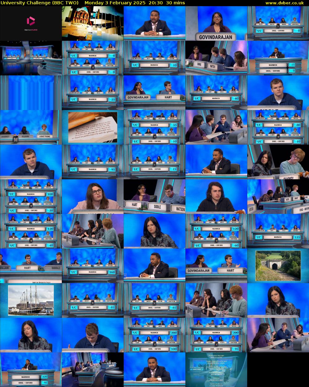 University Challenge (BBC TWO) Monday 3 February 2025 20:30 - 21:00