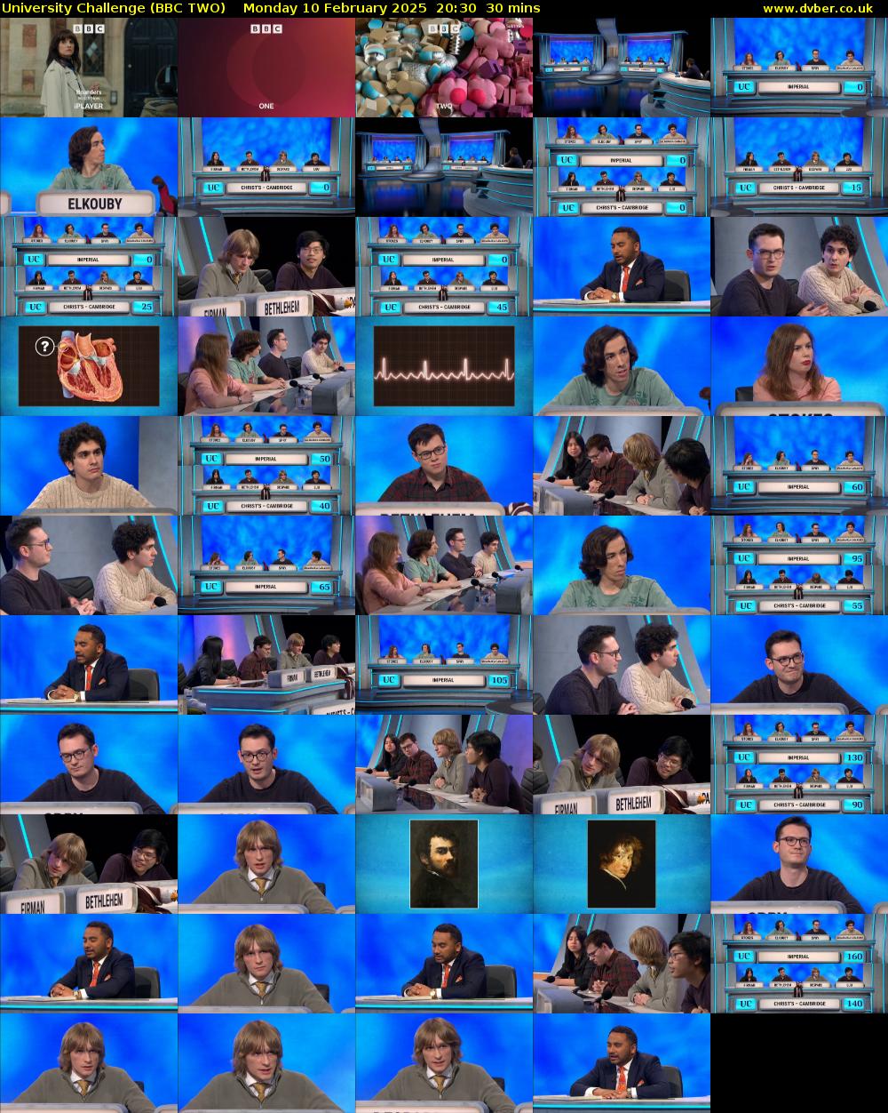University Challenge (BBC TWO) Monday 10 February 2025 20:30 - 21:00