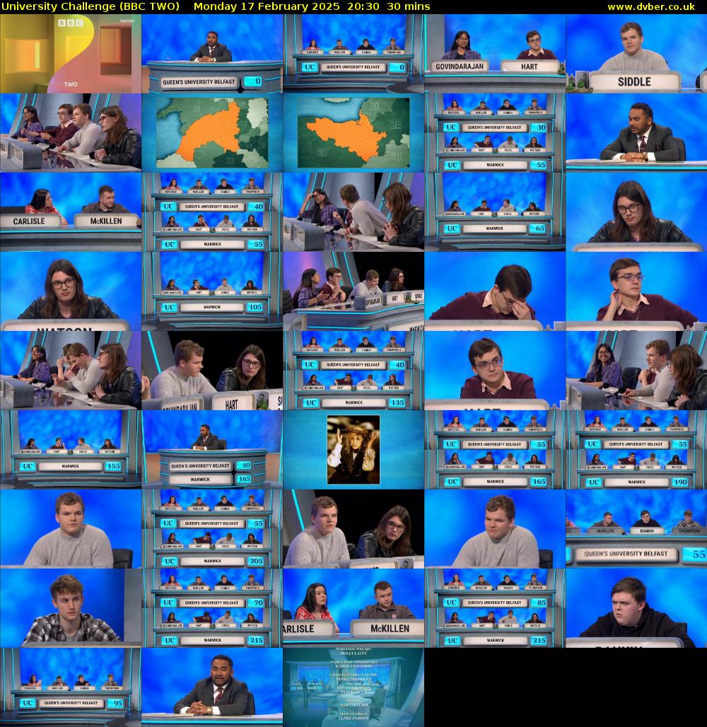 University Challenge (BBC TWO) Monday 17 February 2025 20:30 - 21:00