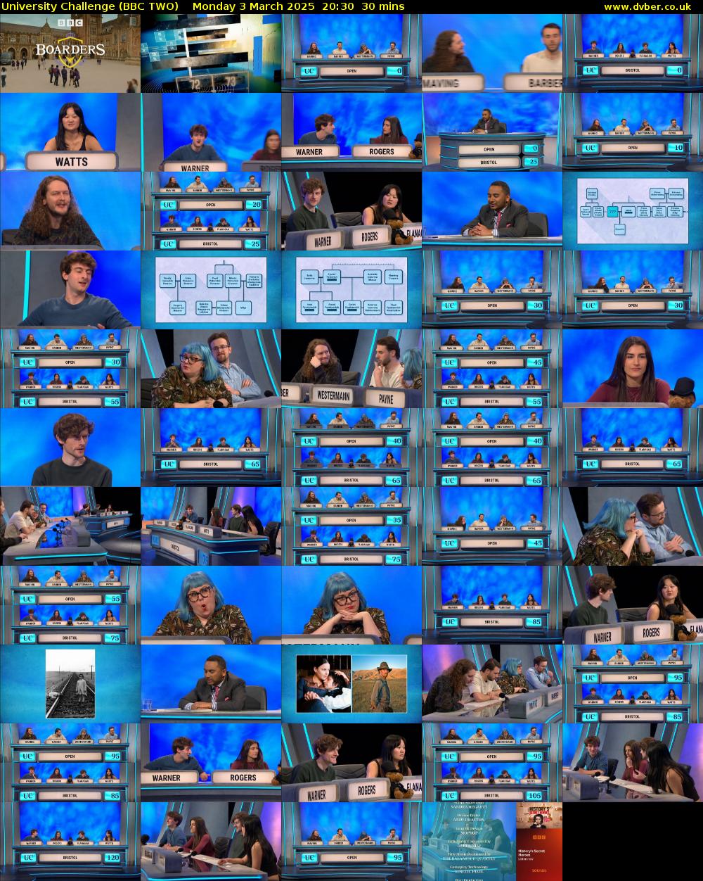 University Challenge (BBC TWO) Monday 3 March 2025 20:30 - 21:00