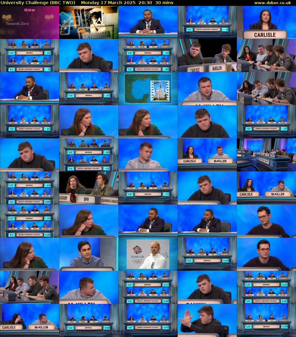 University Challenge (BBC TWO) Monday 17 March 2025 20:30 - 21:00