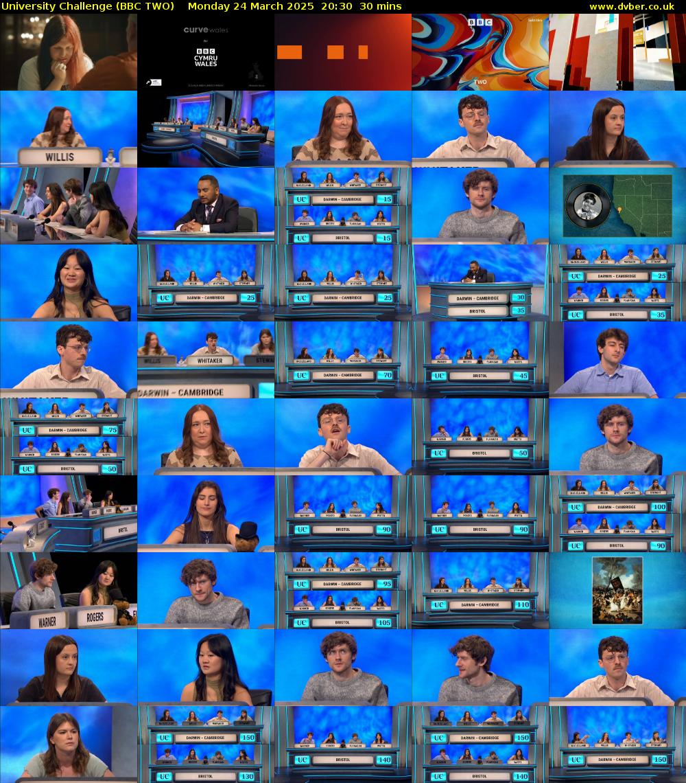 University Challenge (BBC TWO) Monday 24 March 2025 20:30 - 21:00