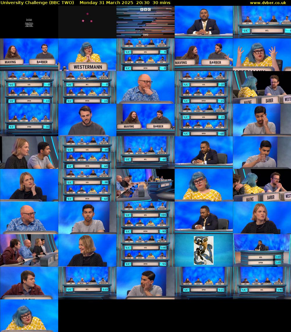 University Challenge (BBC TWO) Monday 31 March 2025 20:30 - 21:00
